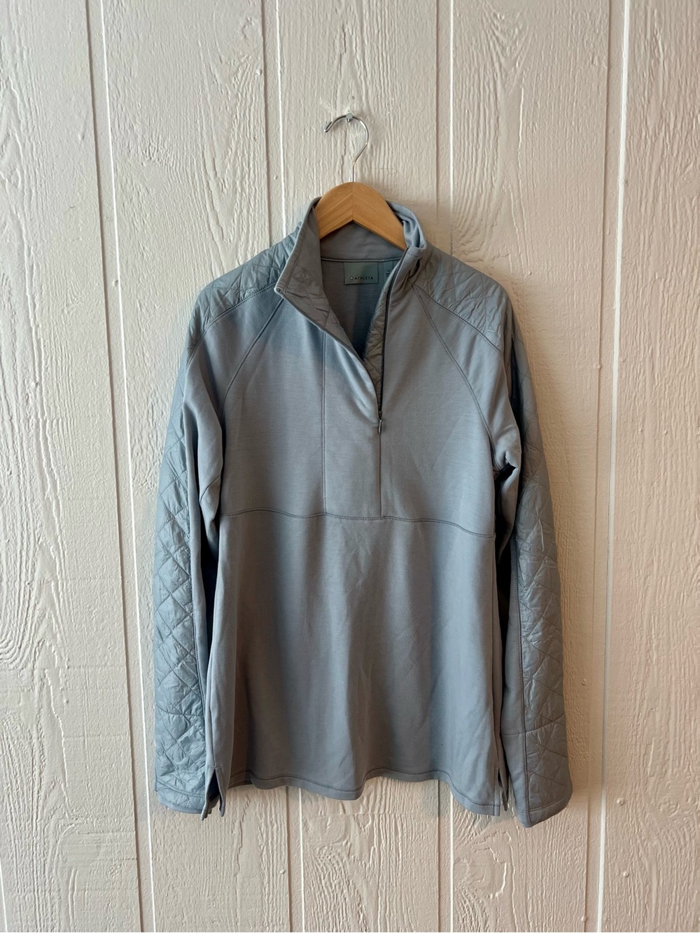 Athleta Light Gray Quilted-Sleeve Mock Neck Pullover